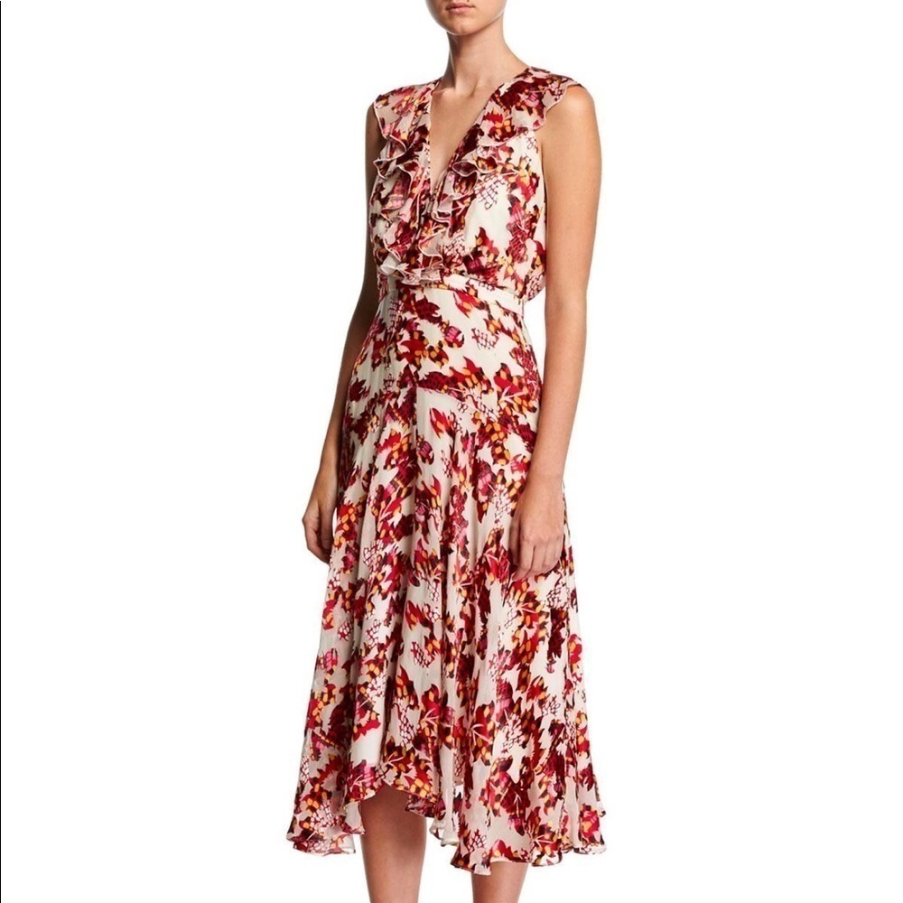 Saloni - Rita Ruffled Printed Devoré Satin And Chiffon Midi Dress - Picture 14 of 14